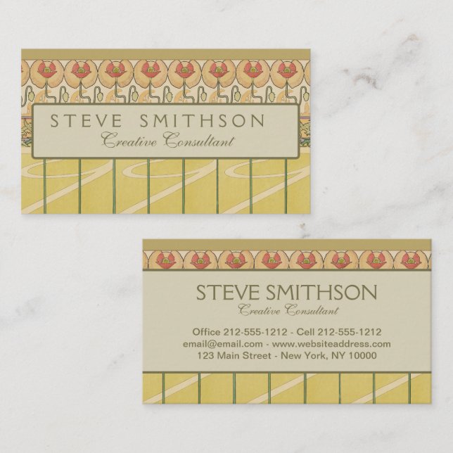 Alfonse Mucha Poppies Art Nouveau Floral Wallpaper Business Card (Front/Back)