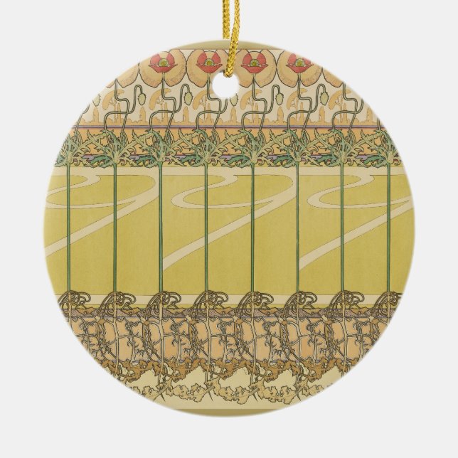 Alfonse Mucha Poppies Art Nouveau Floral Wallpaper Ceramic Ornament (Front)