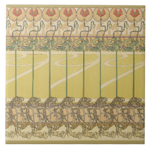 Alfonse Mucha Poppies Art Nouveau Floral Wallpaper Ceramic Tile