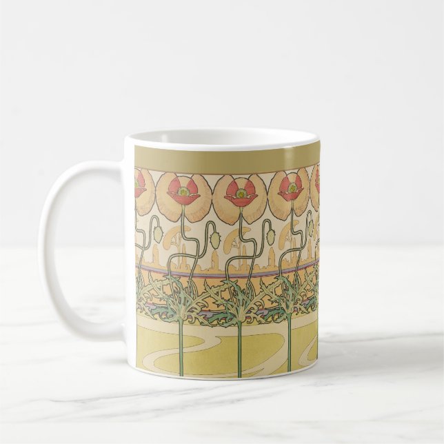 Alfonse Mucha Poppies Art Nouveau Floral Wallpaper Coffee Mug (Left)