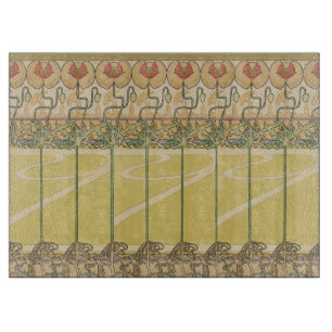Alfonse Mucha Poppies Art Nouveau Floral Wallpaper Cutting Board