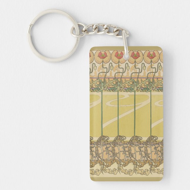 Alfonse Mucha Poppies Art Nouveau Floral Wallpaper Key Ring (Front)