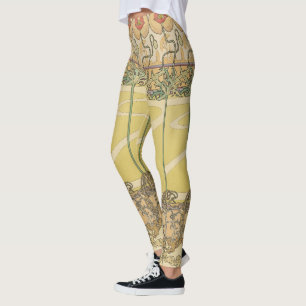 Alfonse Mucha Poppies Art Nouveau Floral Wallpaper Leggings