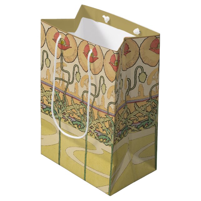 Alfonse Mucha Poppies Art Nouveau Floral Wallpaper Medium Gift Bag (Front Angled)