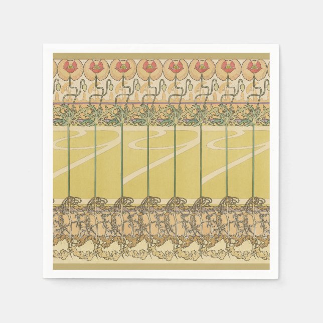 Alfonse Mucha Poppies Art Nouveau Floral Wallpaper Napkin (Front)