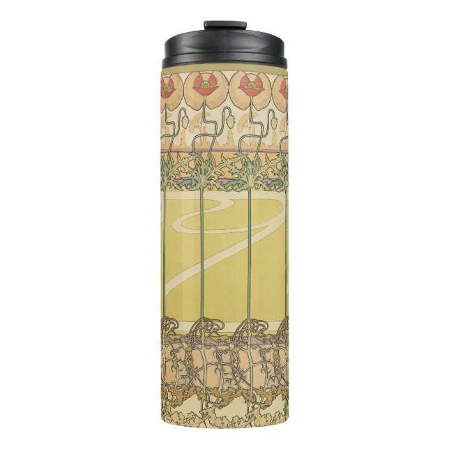 Alfonse Mucha Poppies Art Nouveau Floral Wallpaper Thermal Tumbler (Front)