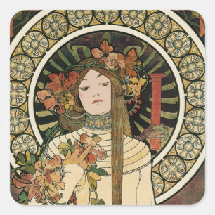 Alfonse Mucha Trappistine Nouveau Square Sticker