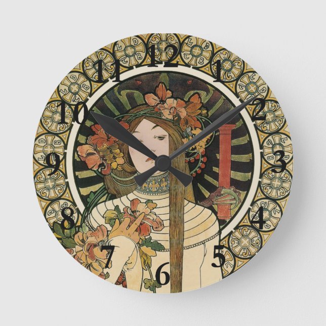 Alfonse Mucha Trappistine Nouveau Vintage Poster Round Clock (Front)