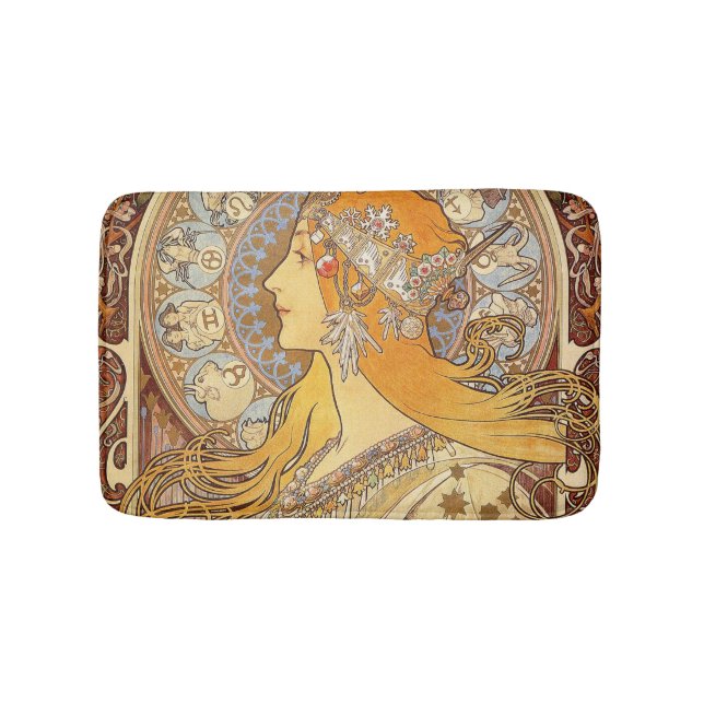 Alfonse Mucha Zodiac Art Nouveau Woman Bath Mat (Front)