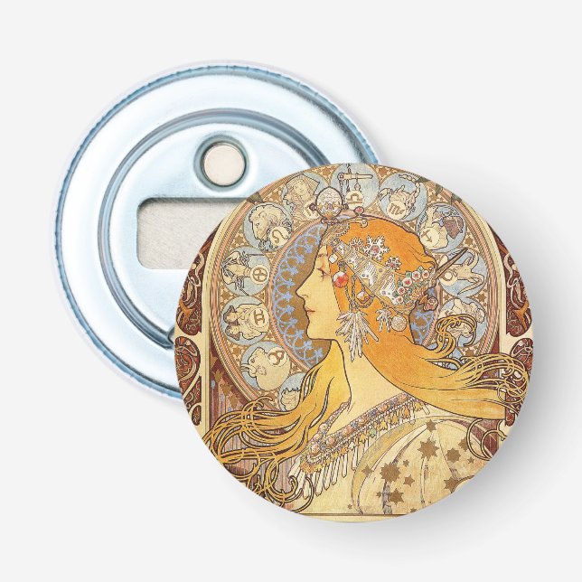 Alfonse Mucha Zodiac Art Nouveau Woman Bottle Opener (Front)