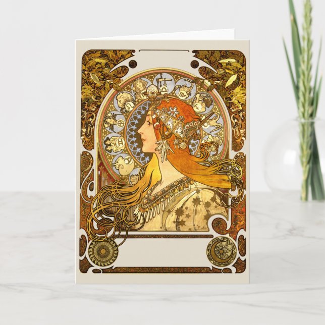 Alfonse Mucha Zodiac Art Nouveau Woman Card (Front)