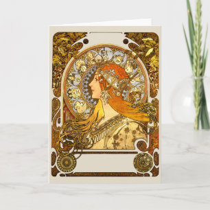 Alfonse Mucha Zodiac Art Nouveau Woman Card