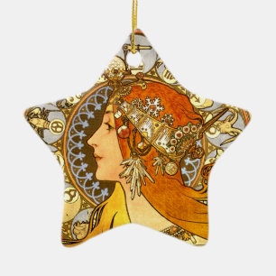 Alfonse Mucha Zodiac Art Nouveau Woman Ceramic Ornament