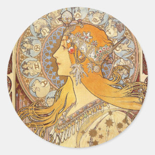 Alfonse Mucha Zodiac Art Nouveau Woman Classic Round Sticker