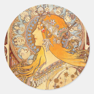 Alfonse Mucha Zodiac Art Nouveau Woman Classic Round Sticker