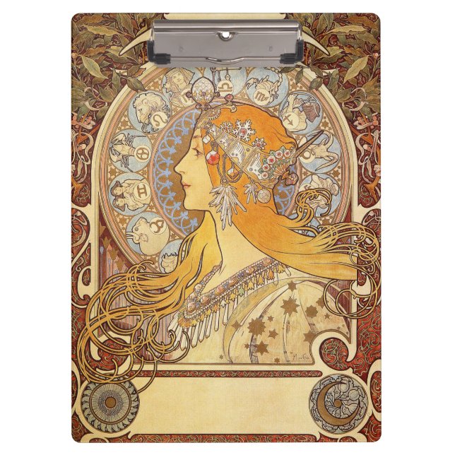 Alfonse Mucha Zodiac Art Nouveau Woman Clipboard (Front)