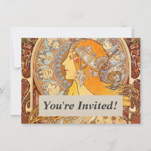Alfonse Mucha Zodiac Art Nouveau Woman Invitation