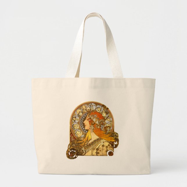 Alfonse Mucha Zodiac Art Nouveau Woman Large Tote Bag (Front)
