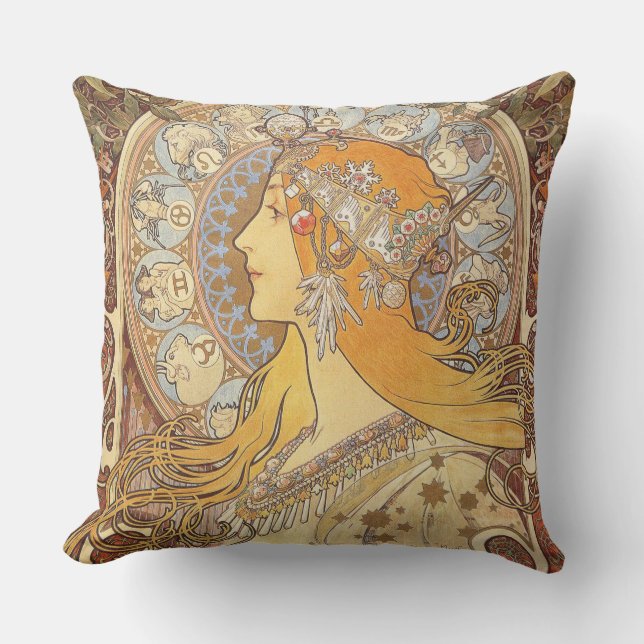 Alfonse Mucha Zodiac Art Nouveau Woman Outdoor Cushion (Front)
