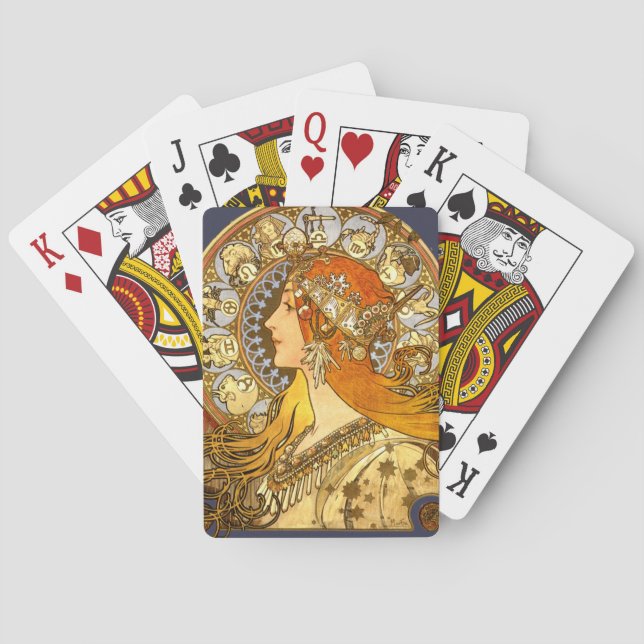Alfonse Mucha Zodiac Art Nouveau Woman Playing Cards (Back)