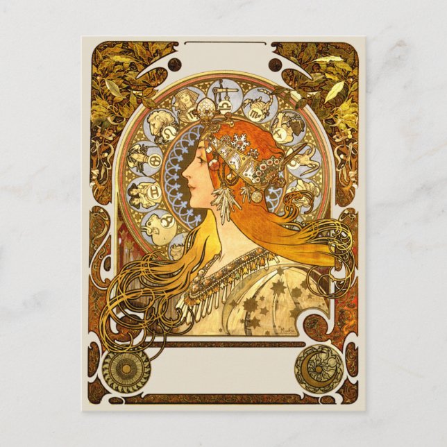 Alfonse Mucha Zodiac Art Nouveau Woman Postcard (Front)