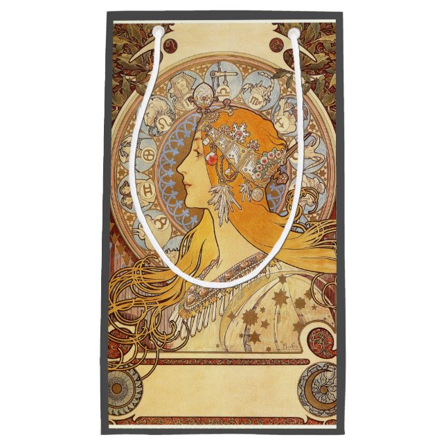 Alfonse Mucha Zodiac Art Nouveau Woman Small Gift Bag (Front)