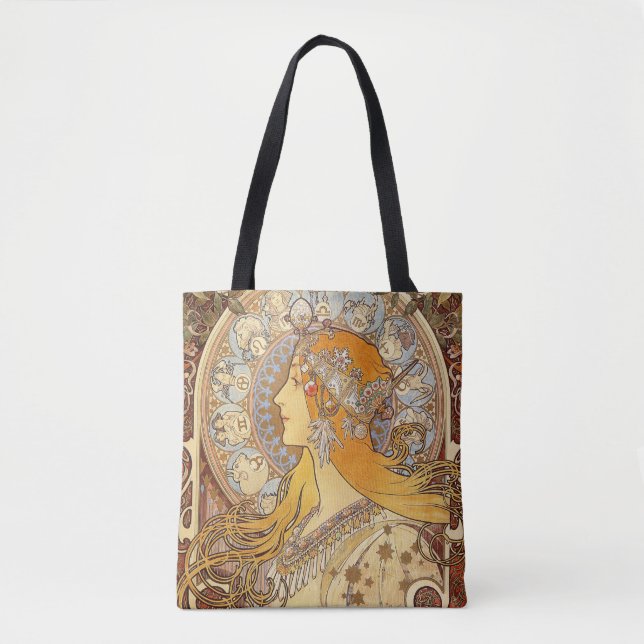 Alfonse Mucha Zodiac Art Nouveau Woman Tote Bag (Front)