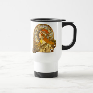 Alfonse Mucha Zodiac Art Nouveau Woman Travel Mug