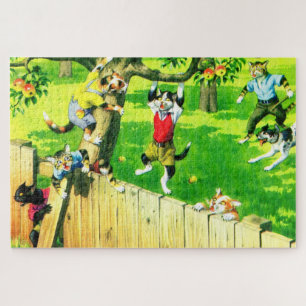 Alfred Mainzer cats climbing an apple tree Jigsaw Puzzle