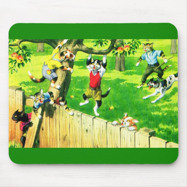 Alfred Mainzer cats climbing an apple tree Mouse Pad (Front)