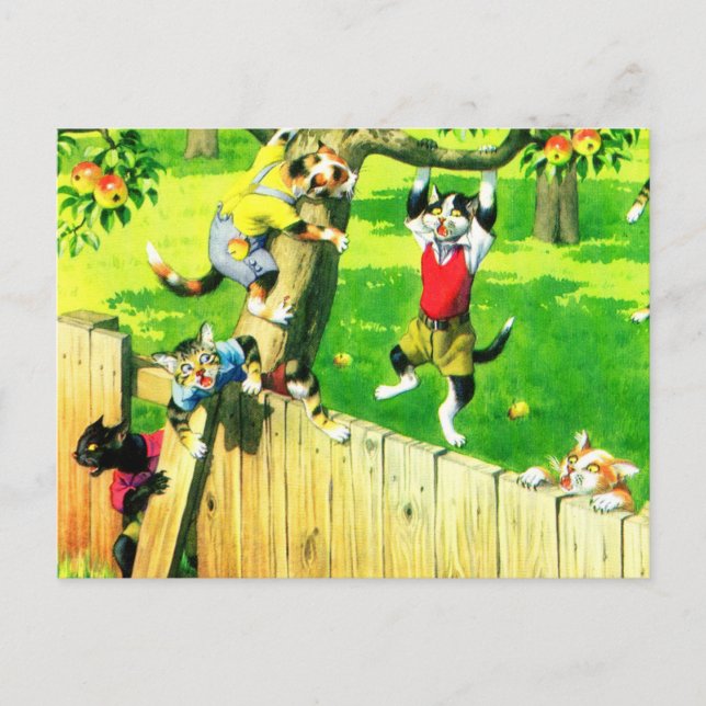 Alfred Mainzer cats climbing an apple tree Postcard (Front)
