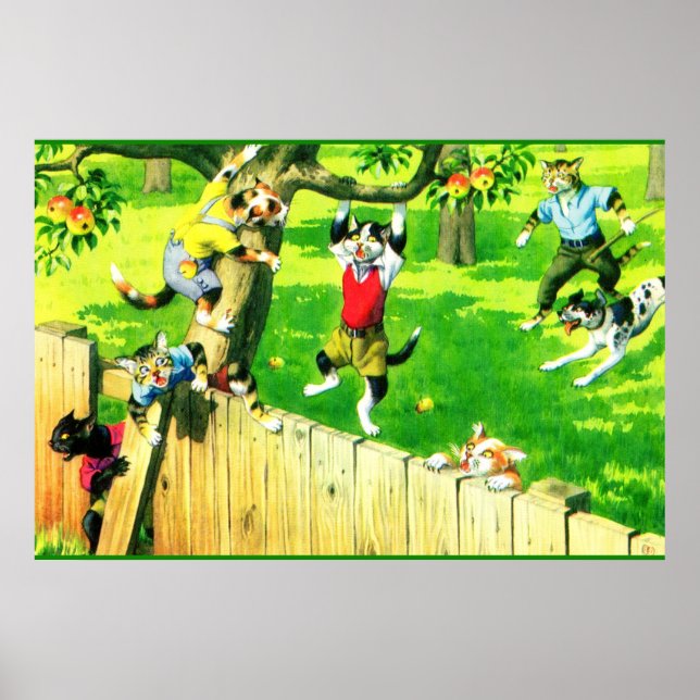 Alfred Mainzer cats climbing an apple tree Poster (Front)