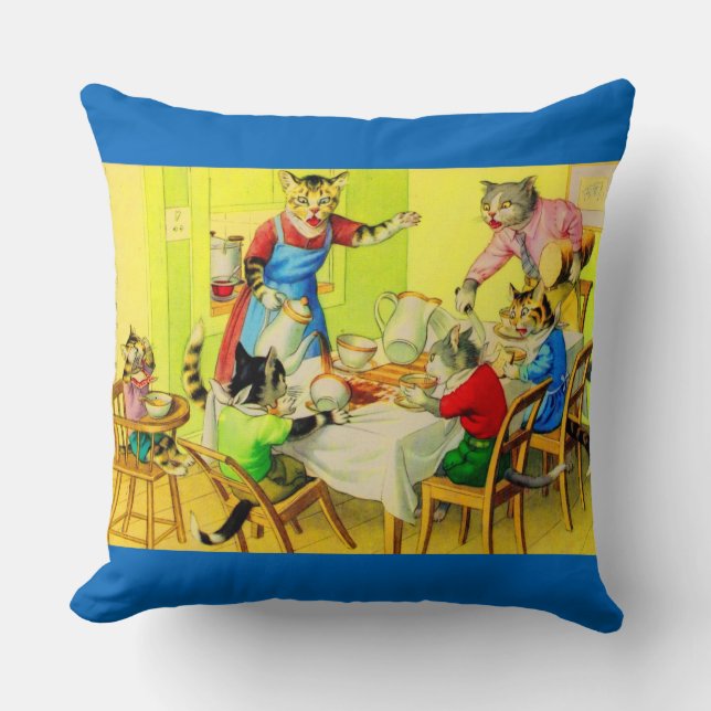 Alfred Mainzer cats Dinner Disaster print Cushion (Front)