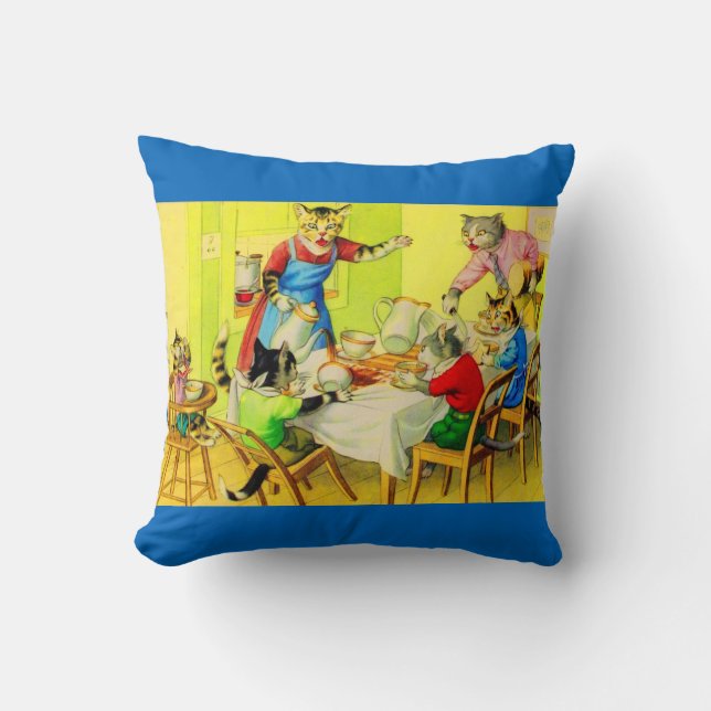 Alfred Mainzer cats Dinner Disaster print Cushion (Front)