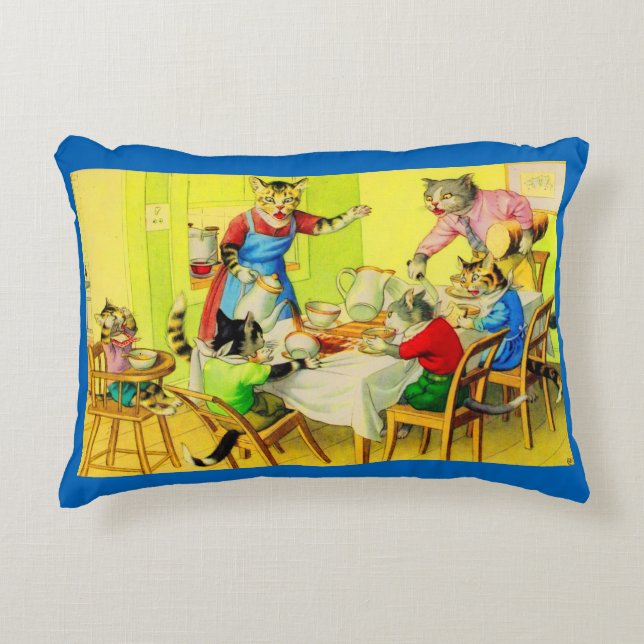 Alfred Mainzer cats Dinner Disaster print Decorative Cushion (Front)