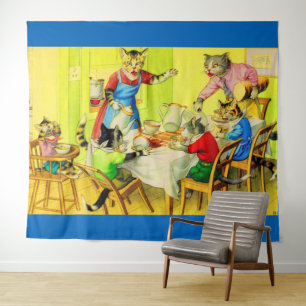 Alfred Mainzer cats Dinner Disaster print Tapestry