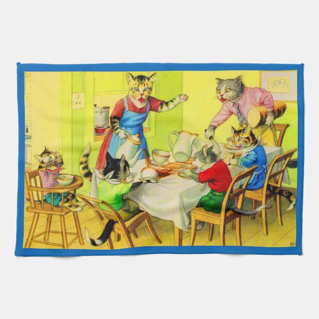 Alfred Mainzer cats Dinner Disaster print Tea Towel (Horizontal)