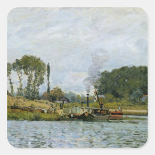 Alfred Sisley   Boats at the lock at Bougival Square Sticker
