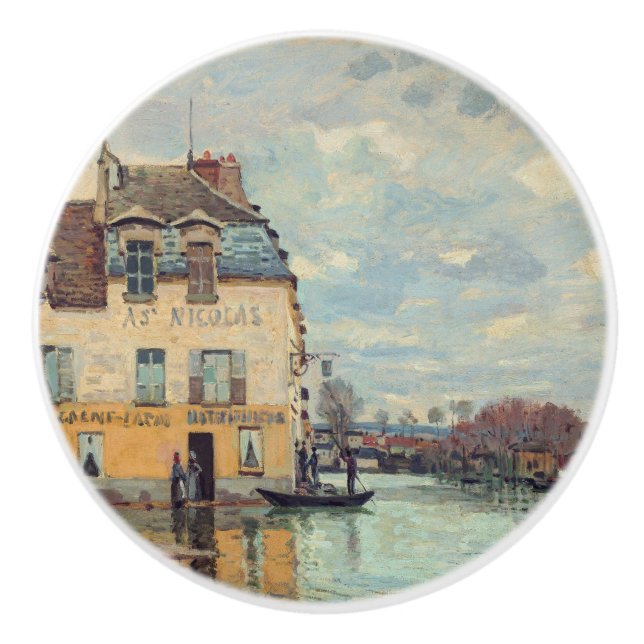 Alfred Sisley - Flood at Port-Marly 1872 Ceramic Knob (Front)