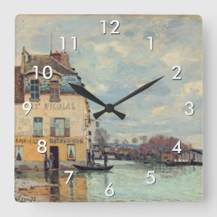 Alfred Sisley - Flood at Port-Marly 1872 Square Wall Clock