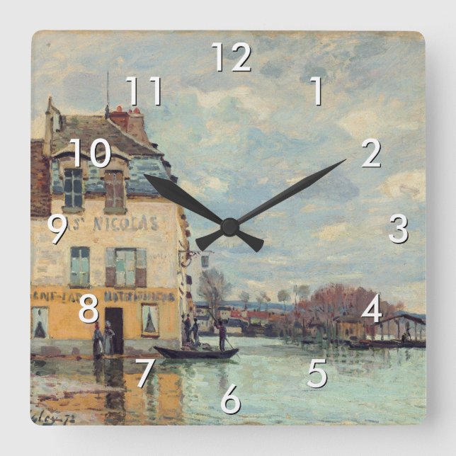 Alfred Sisley - Flood at Port-Marly 1872 Square Wall Clock (Front)