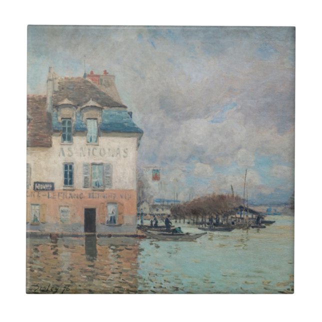 Alfred Sisley - Flood at Port-Marly 1876 Ceramic Tile (Front)