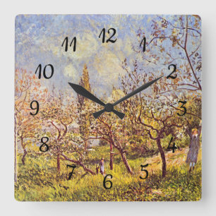 Alfred Sisley Orchard in spring Square Wall Clock