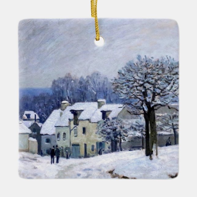 Alfred Sisley - Place Chenil in Marly, Snow Effect Ceramic Ornament (Front)