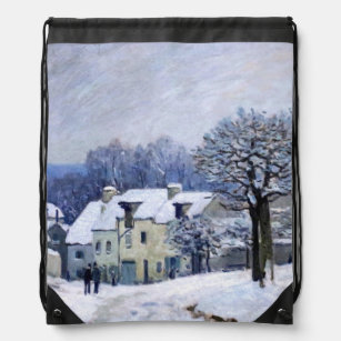 Alfred Sisley - Place Chenil in Marly, Snow Effect Drawstring Bag