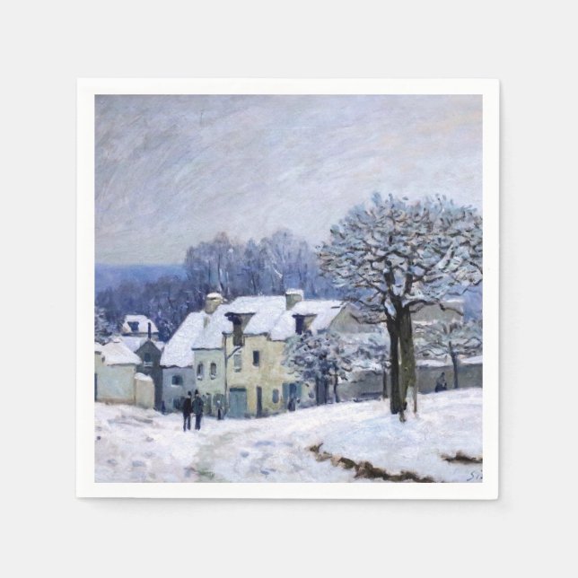 Alfred Sisley - Place Chenil in Marly, Snow Effect Napkin (Front)
