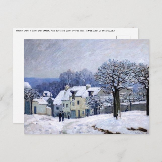 Alfred Sisley - Place Chenil in Marly, Snow Effect Postcard (Front/Back)