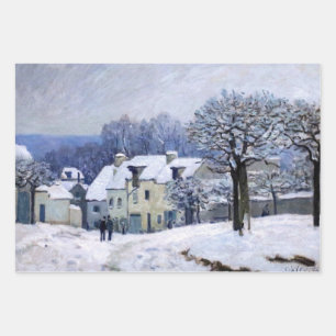 Alfred Sisley - Place Chenil in Marly, Snow Effect Wrapping Paper Sheet