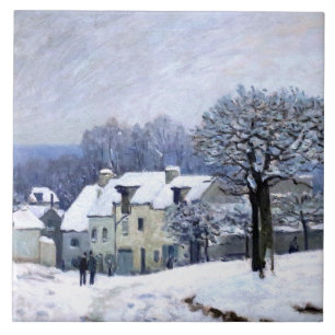 Alfred Sisley Place du Chenil in Marly, snow Ceramic Tile
