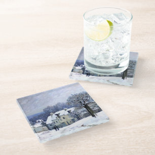 Alfred Sisley Place du Chenil in Marly, snow Glass Coaster